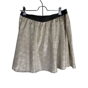 Happening In The Present Mini Skirt Gold Metallic Textured Stretch Holiday LARGE